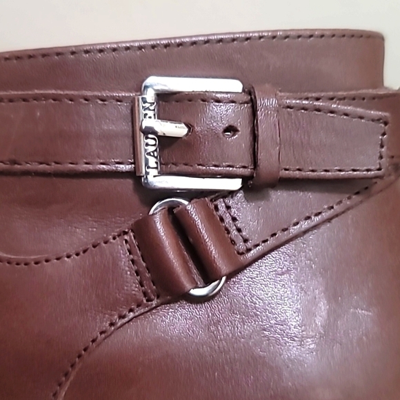 LAUREN RALPH LAUREN WOMEN'S NARA LEATHER  ANKLE  HEEL BOOTS IN BROWN SIZE 7B - Picture 8 of 11